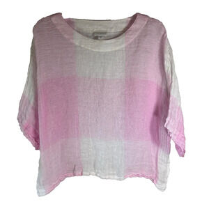 Pure Jill Linen‎ Top 3/4 Sleeve Pink & White Women's Size XS Cropped Beach Boho